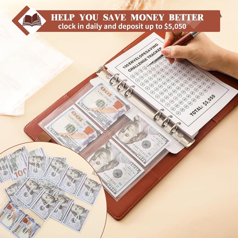 NICOOTH 100 Envelopes Money Saving Binder A5 Savings Challenge Book Easy and Fun Way to Save $5050 - Image 5